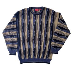 Vintage Coogi Style J Simon Sweater Mens Large Multicolor Blue Tan Textured Knit